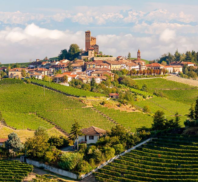 View of the village of Serralunga d`Alba and the wonderful Langa, italy